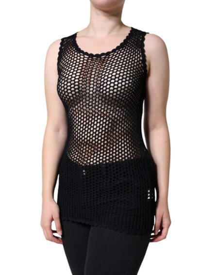 Black Mesh See Through Sleeveless Tank Top - Image 3