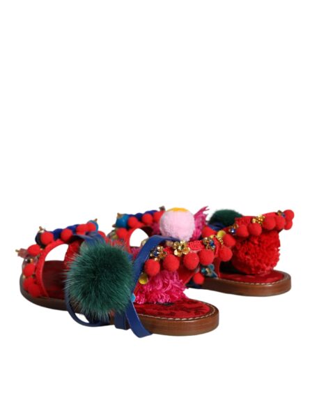 Multicolor Pom Pom Fur Wrap Sandals Shoes - Image 3