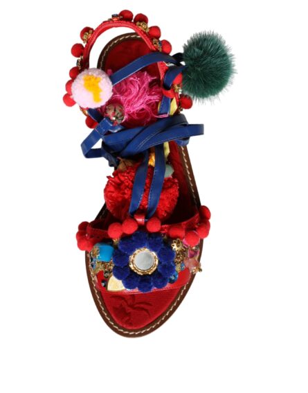 Multicolor Pom Pom Fur Wrap Sandals Shoes - Image 4