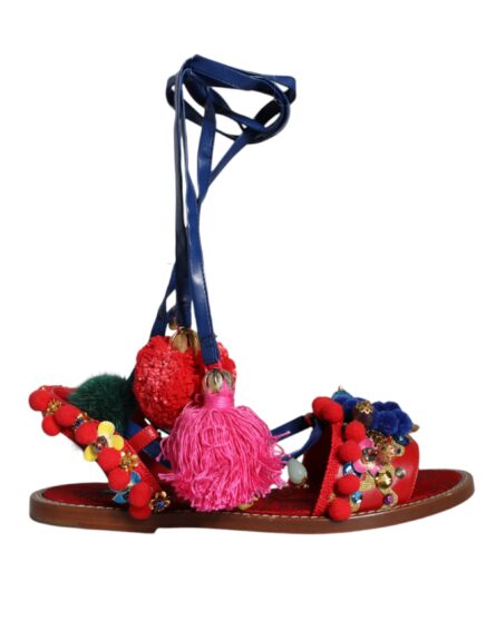 Multicolor Pom Pom Fur Wrap Sandals Shoes - Image 7