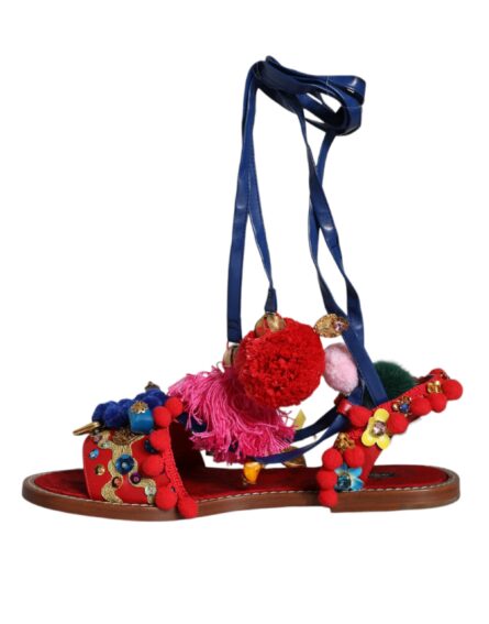 Multicolor Pom Pom Fur Wrap Sandals Shoes - Image 8
