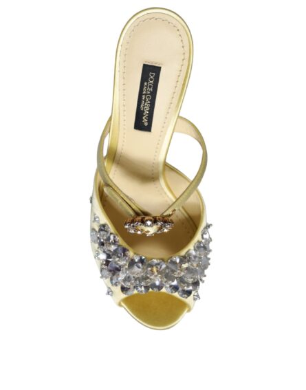 Yellow Mary Janes Satin Crystal Sandals Shoes - Image 4