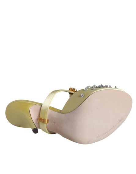 Yellow Mary Janes Satin Crystal Sandals Shoes - Image 5