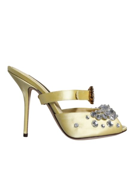 Yellow Mary Janes Satin Crystal Sandals Shoes - Image 7