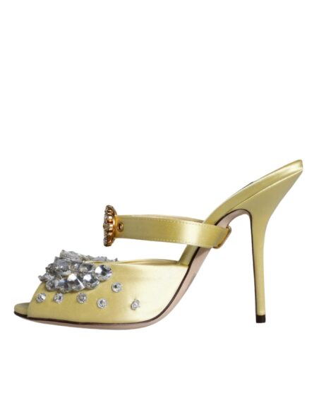 Yellow Mary Janes Satin Crystal Sandals Shoes - Image 8
