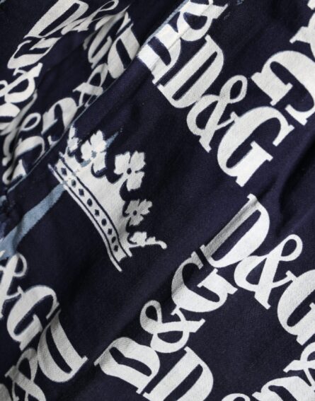Blue Crown Logo Print Slim Fit Cotton Shirt - Image 6