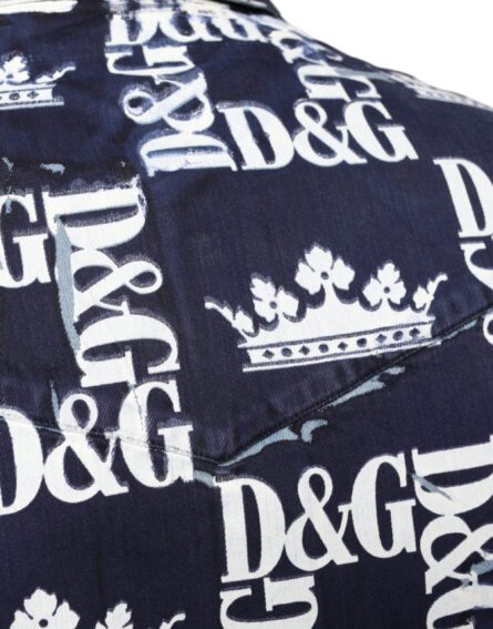 Blue Crown Logo Print Slim Fit Cotton Shirt - Image 7