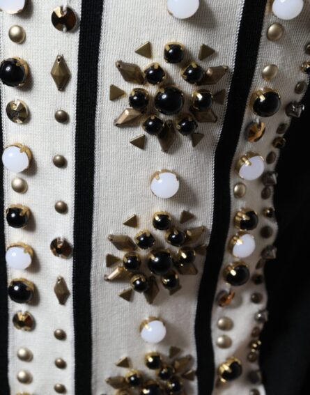 White Black Silk Studded Stone Crystal Shirt - Image 7