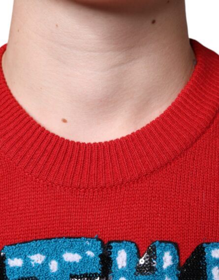 Red I'm The King Wool Crew Neck Sweatshirt Sweater - Image 5