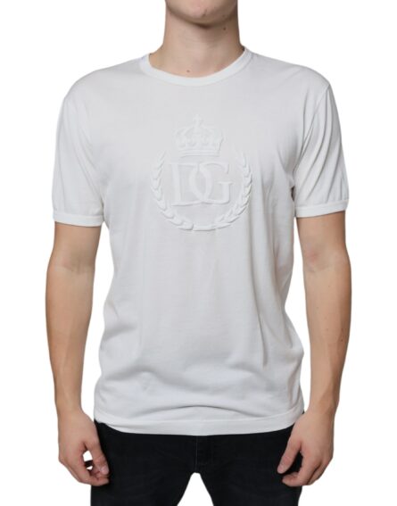 White Logo Embossed Cotton Crewneck T-shirt - Image 2