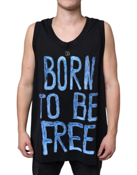 Black Cotton Born To Be Free Sleeveless T-shirt - Image 2