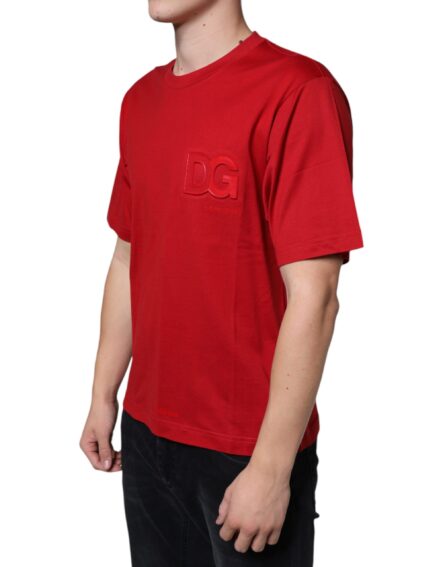 Red Cotton DG Logo Print Crew Neck T-shirt - Image 3