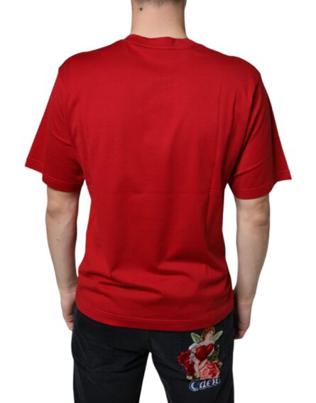 Red Cotton DG Logo Print Crew Neck T-shirt - Image 4