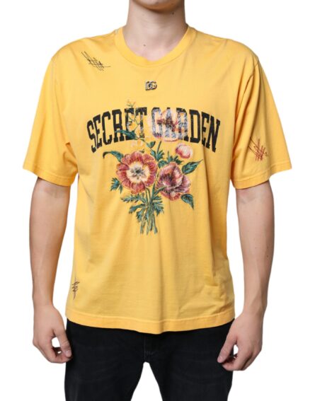Yellow Secret Graden Floral Cotton Crew Neck T-shirt - Image 2