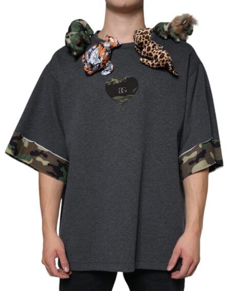 Gray Camouflage Animal Stuff Cotton T-shirt - Image 2