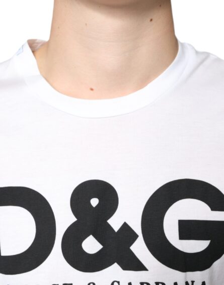 White Cotton DG Logo Print Casual T-shirt - Image 5