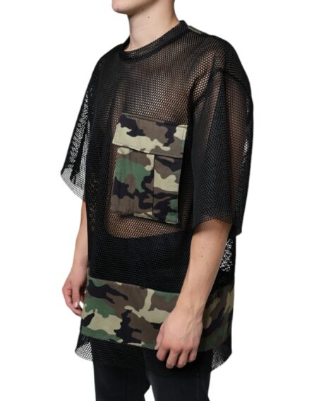 Black Mesh Camouflage Short Sleeves T-shirt - Image 3