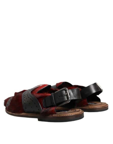 Black Red Gazelle Hair Leather Sandals Shoes - Image 3