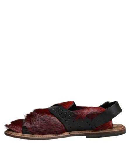 Black Red Gazelle Hair Leather Sandals Shoes - Image 4