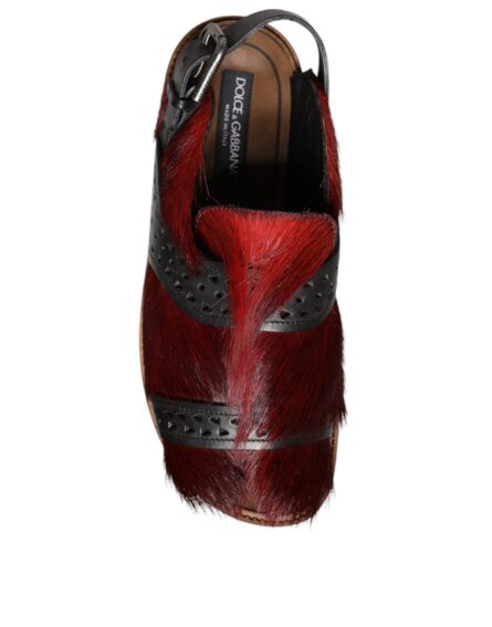 Black Red Gazelle Hair Leather Sandals Shoes - Image 5