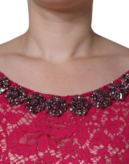 Pink Lace Crystal Sheath Long Gown Dress - Image 5
