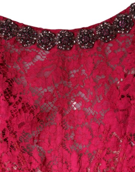 Pink Lace Crystal Sheath Long Gown Dress - Image 7