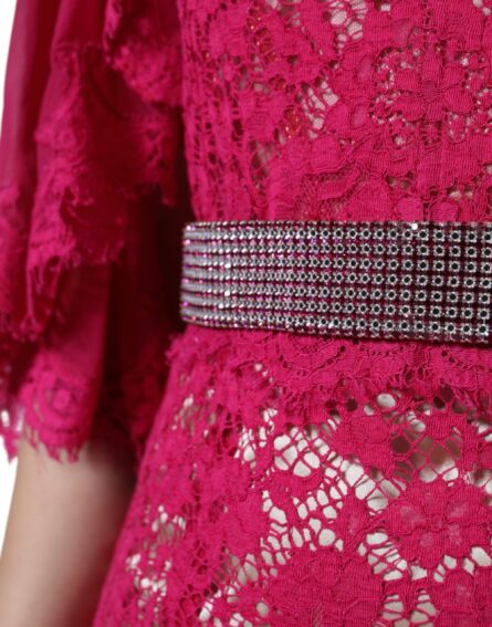 Pink Lace Crystal Sheath Long Gown Dress - Image 8