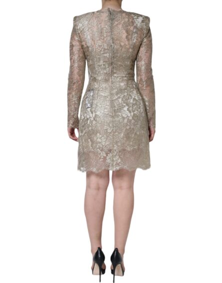 Gold Floral Lace A-line Sheath Mini Dress - Image 4