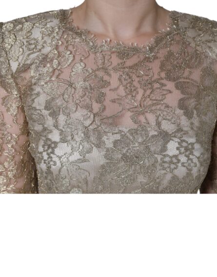 Gold Floral Lace A-line Sheath Mini Dress - Image 5