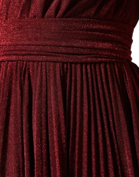 Red One Shoulder Pleated A-line Mini Dress - Image 7