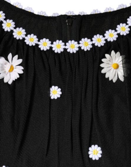 Black Silk Daisy A-line Long Maxi Dress - Image 6