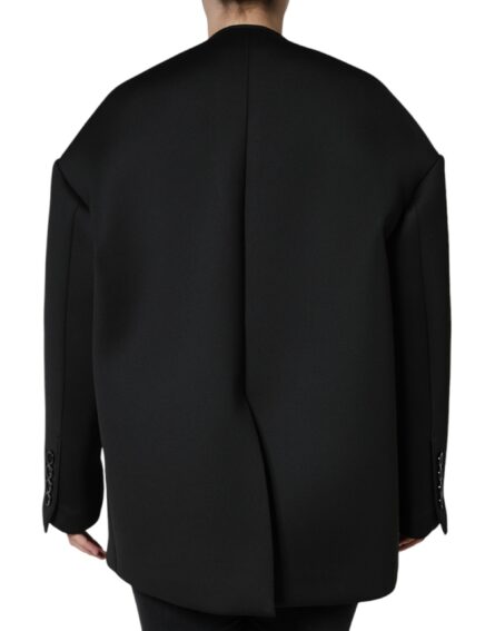 Black Polyester Double Breasted Coat Jacket - Image 4