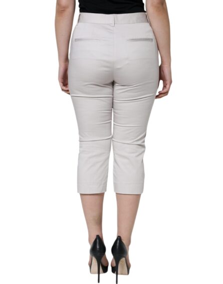 White Cotton Mid Waist Cropped Skinny Pants - Image 4