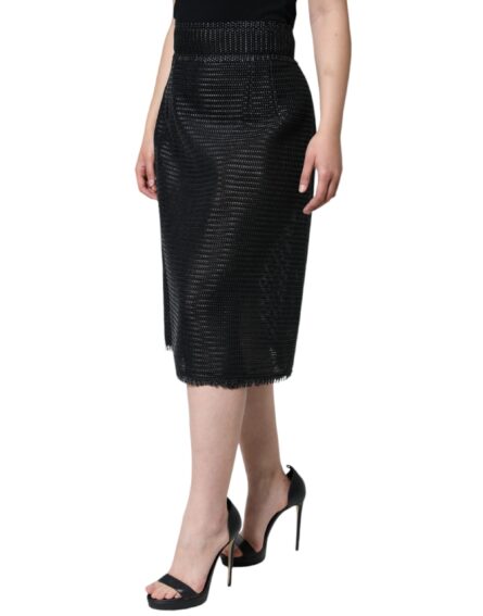 Black Viscose High Waist Pencil Cut Skirt - Image 3