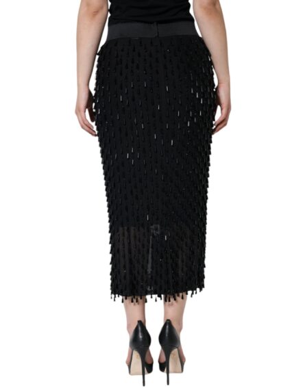 Black Embellished Pencil Cut Midi Skirt - Image 4