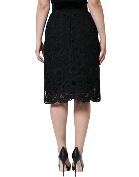 Black Floral Lace HighWaist Pencil Cut Skirt - Image 4