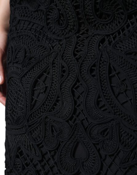 Black Floral Lace HighWaist Pencil Cut Skirt - Image 5