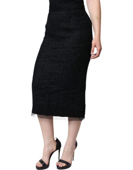 Black Virgin Wool Pencil Cut Midi Skirt - Image 3