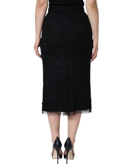 Black Virgin Wool Pencil Cut Midi Skirt - Image 4