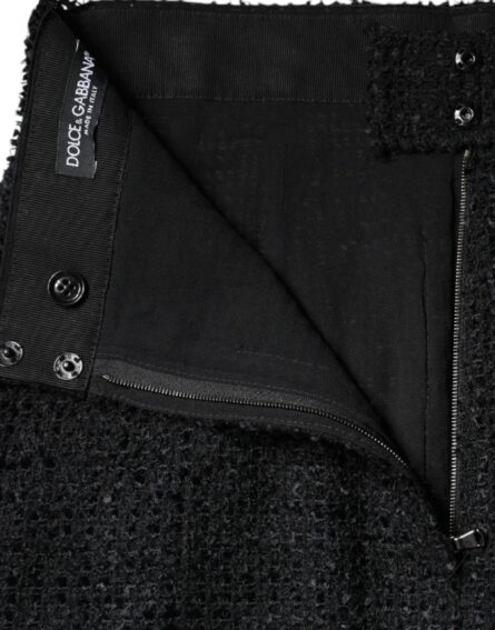 Black Virgin Wool Pencil Cut Midi Skirt - Image 6