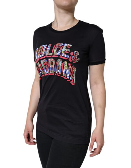 Black Cotton Logo Print Round Neck T-shirt - Image 3