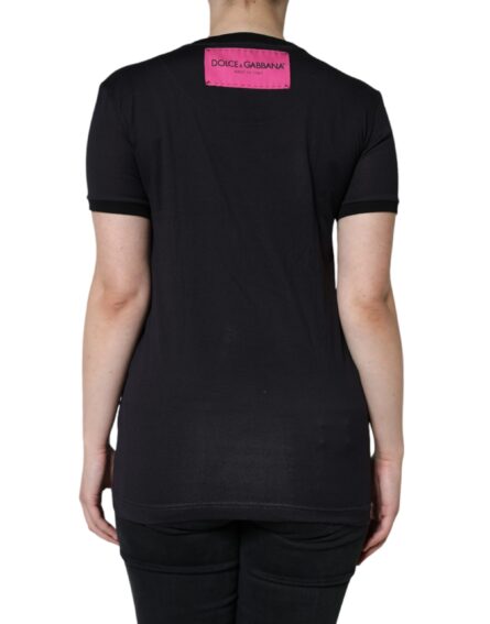 Black Cotton Logo Print Round Neck T-shirt - Image 4
