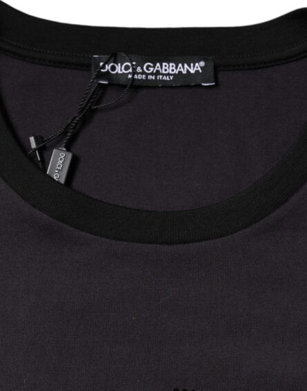 Black Cotton Logo Print Round Neck T-shirt - Image 7