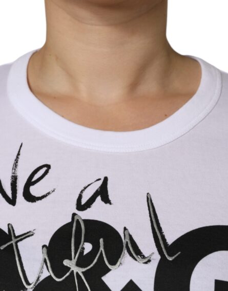 White Cotton Logo Print Round Neck T-shirt - Image 5