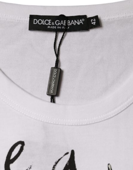 White Cotton Logo Print Round Neck T-shirt - Image 6