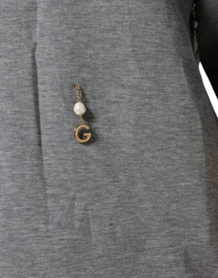 Gray Cotton Blend Embellished Tee T-shirt - Image 6