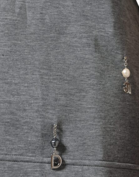 Gray Cotton Blend Embellished Tee T-shirt - Image 7