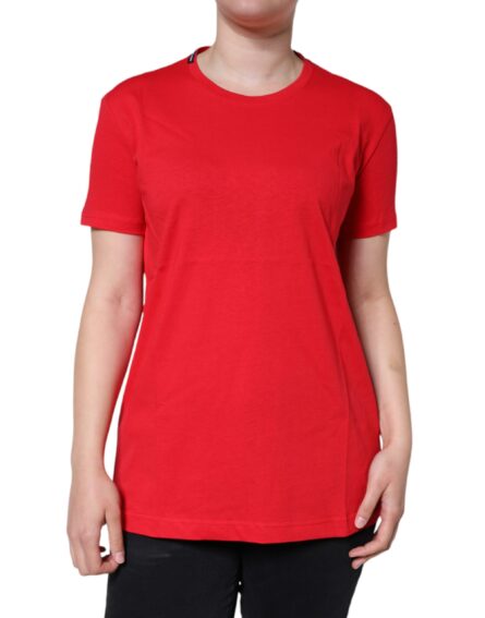 Red Cotton Crew Neck Short Sleeve Tee T-shirt - Image 2