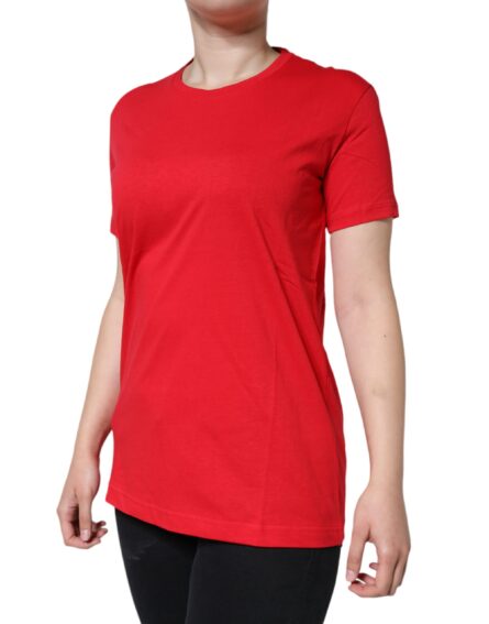 Red Cotton Crew Neck Short Sleeve Tee T-shirt - Image 3