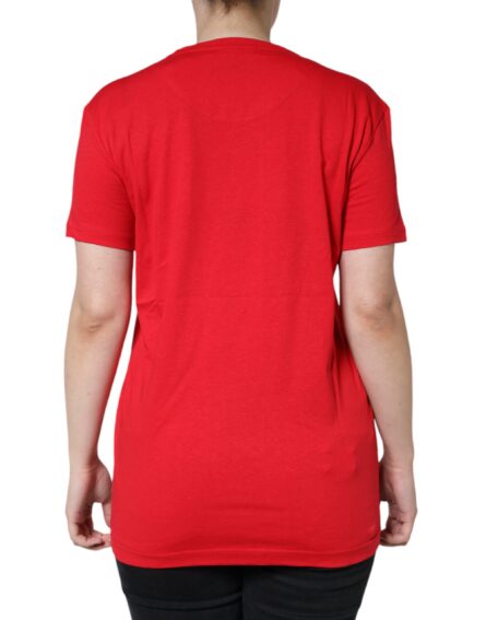 Red Cotton Crew Neck Short Sleeve Tee T-shirt - Image 4